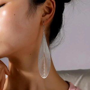 NEW Silver Hollow Out Large Teardrop Water Drop Dangle Earrings